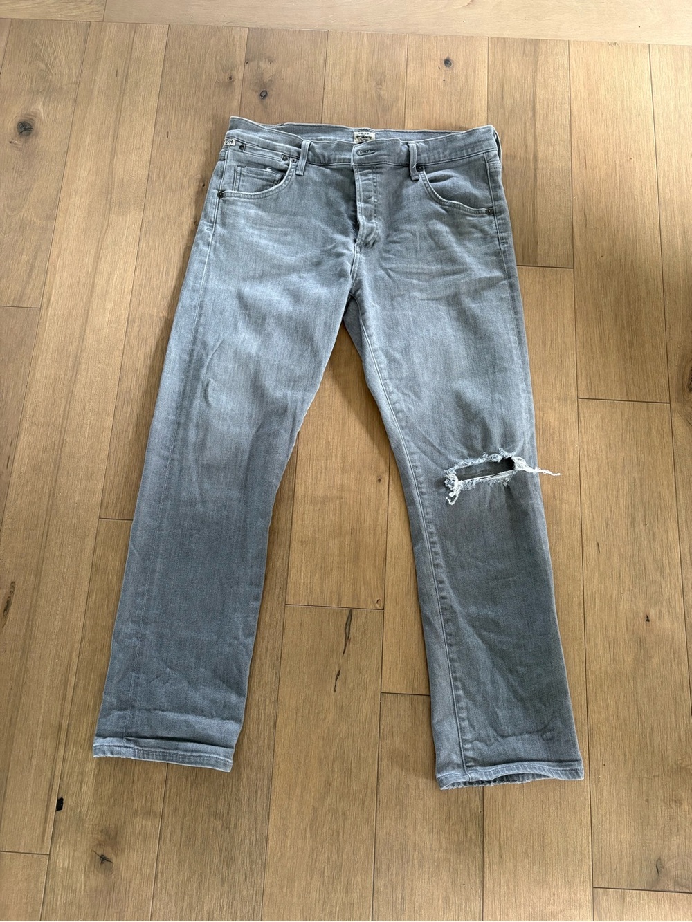 Citizens of humanity Gray Distressed Straight Jeans